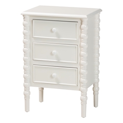 Baxton Studio Malinda Classic White Wood 3-Drawer End Table with Spindle Legs